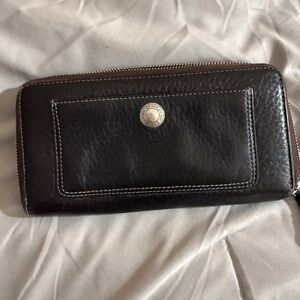 Coach Brown Leather Zip Wallet with Exterior Snap Pocket
